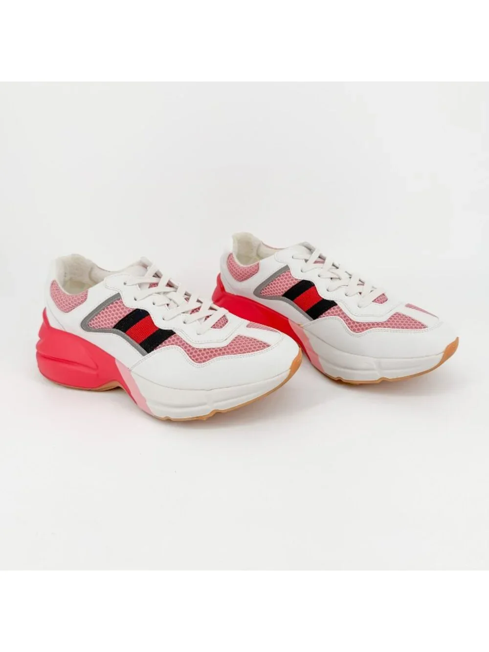 Gucci Rhyton Sneakers White Pink Leather Mesh Size 39 US 9 Women’s Platform